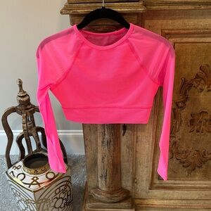 Beach Riot Neon Pink Long Sleeve Crop Top